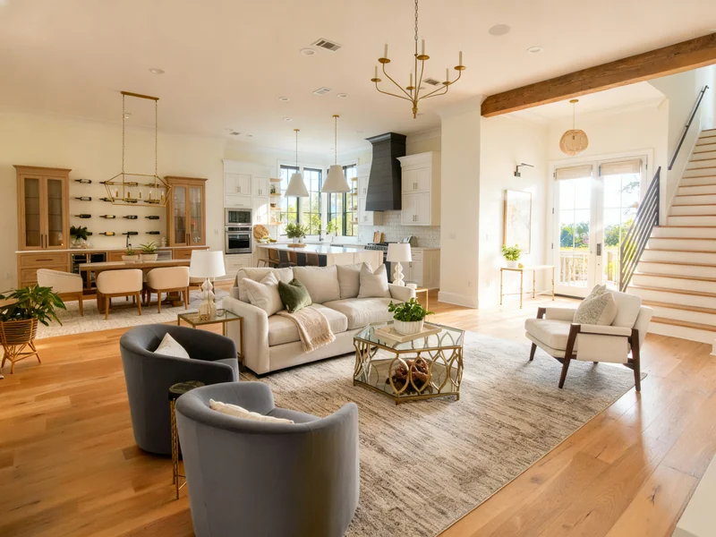 Enhance this interior photo using an HDR-style edit to balance indoor and outdoor exposure. Balance lighting and brightnes...