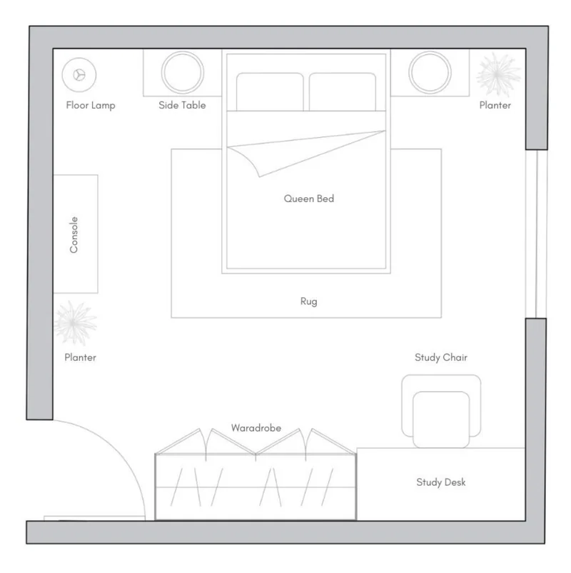 Empty bedroom before staging