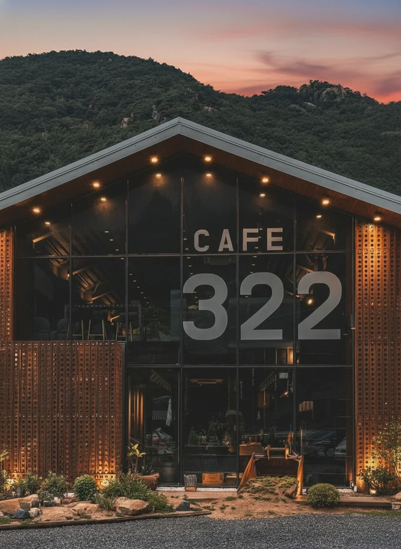 Convert this daytime photo to a beautiful dusk/twilight scene. beautiful gradient sunset sky, turn on all interior and ext...