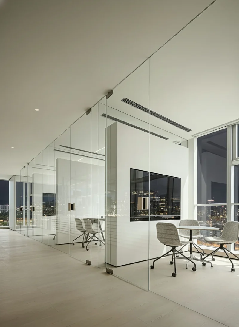 Turn the office into night time, turn on all the lights room to illuminate the room evenly, adjust the interior lighting a...