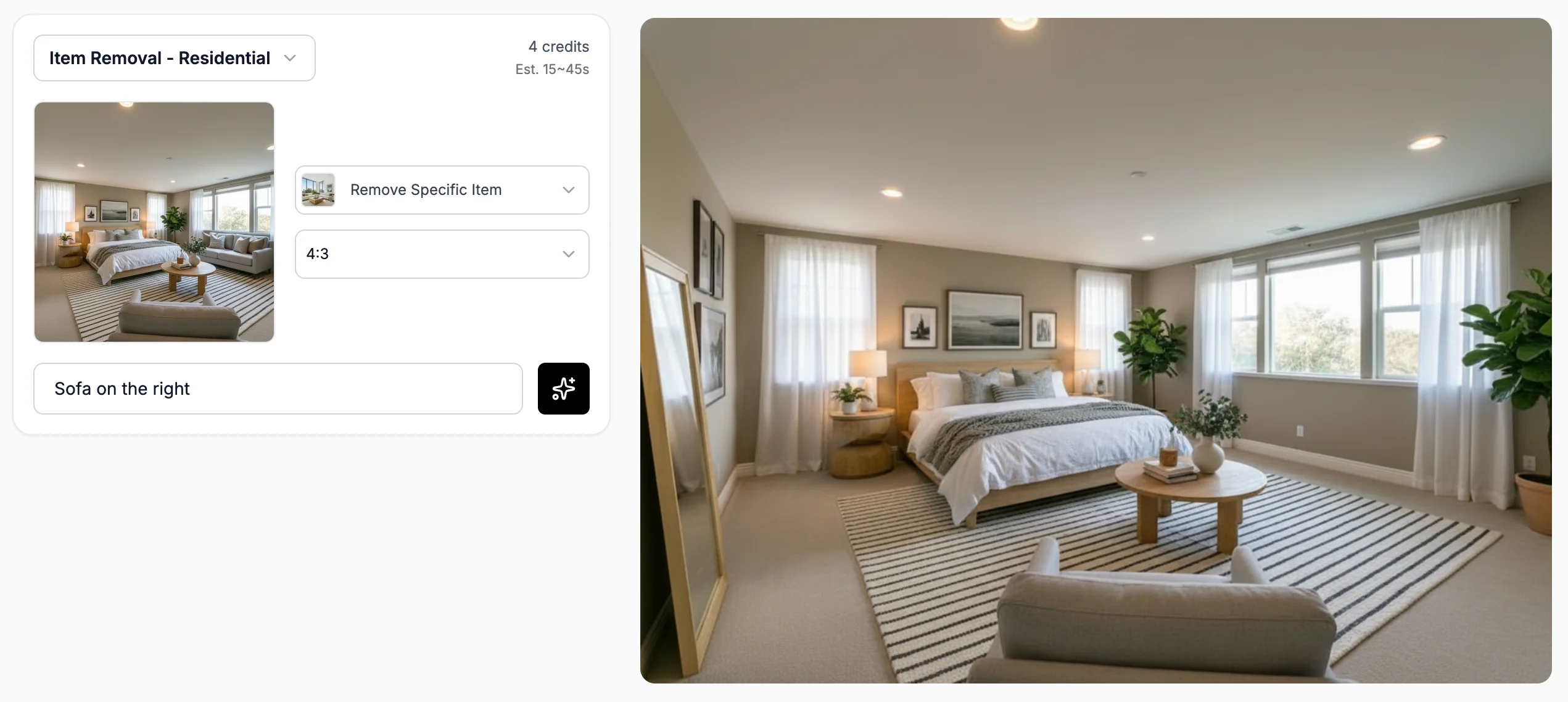 Stager GO's template-based AI virtual staging workspace
