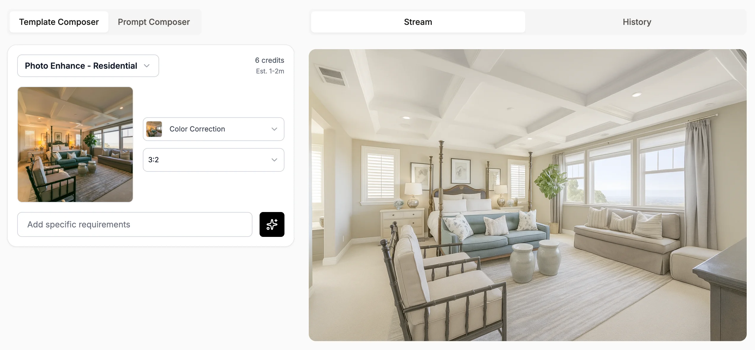 Stager GO's template-based AI virtual staging workspace